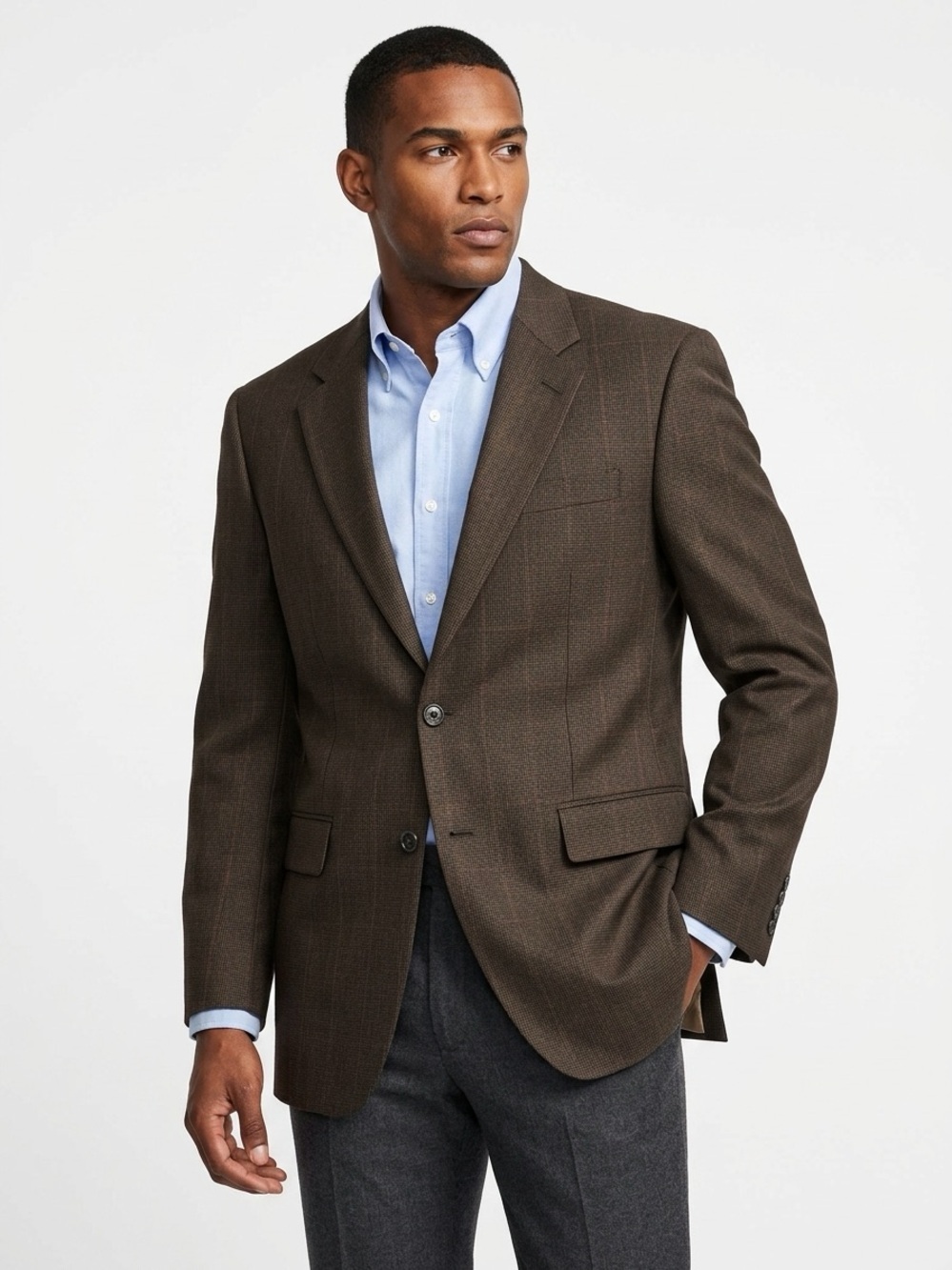 Lauren Ralph Lauren Vintage 2 Button Houndstooth Wool Cashmere Blazer Brown 42L